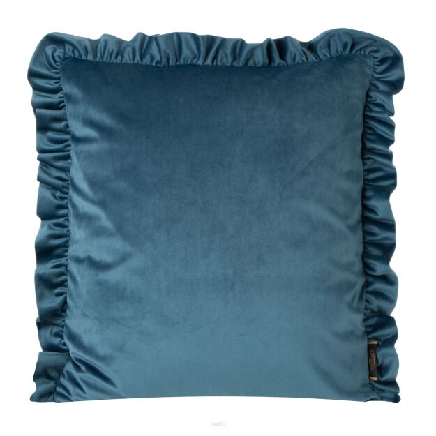 Poszewka welwetowa 45x45 jednokolorowa VELVET 25 niebieska z falbanami