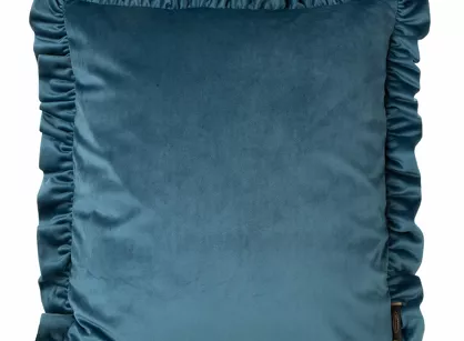 Poszewka welwetowa 45x45 jednokolorowa VELVET 25 niebieska z falbanami