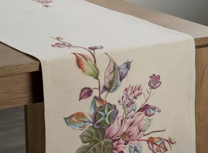 Bieżnik gobelinowy 40x100 1215 naturalny z wzorem kwiatowym