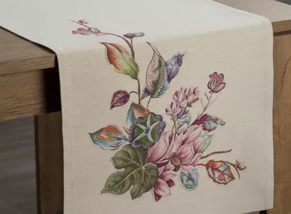 Bieżnik gobelinowy 40x100 1215 naturalny z wzorem kwiatowym