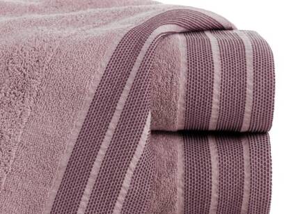 Ręcznik bawełniany 50x90 PATI ciemna lila w pasy z szeroką żakardową bordiurą