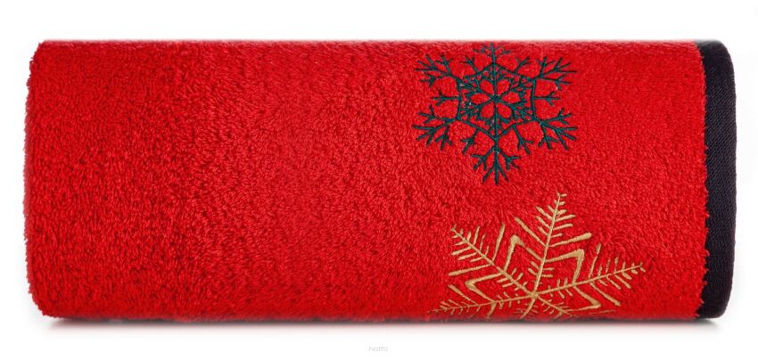 Ręcznik świąteczny 50x90 CHERRY 2 czerwony z wyhaftowaną gwiazdką złotą i czarną