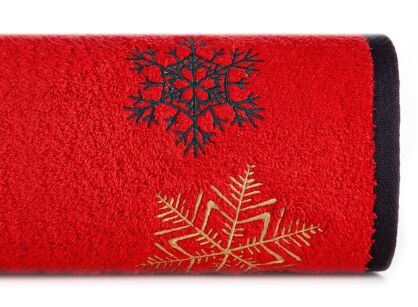 Ręcznik świąteczny 50x90 CHERRY 2 czerwony z wyhaftowaną gwiazdką złotą i czarną