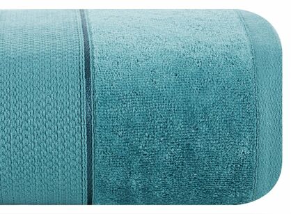 Ręcznik 90x150 JESSI turkusowy z fakturą krateczki i gładką welurową bordiurą
