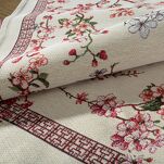 Obrus gobelinowy 140x180 THAI naturalny różowy wzór kwiatu wiśni - 2