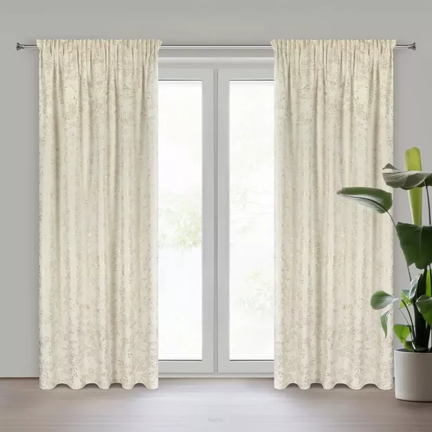 Zasłona na taśmie 140x270 FELIS welwetowa kremowa z nadrukiem drobnych listków