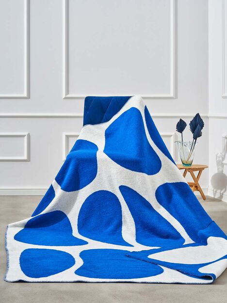 Koc bawełniany 150x200 2137-3 granatowy kamyczki wykończony szydełkiem