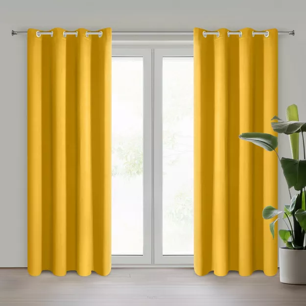 Zasłona gotowa na przelotkach 135x250 PARISA zaciemniająca musztardowa jednokolorowa Design 91