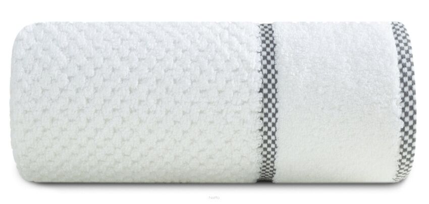 Ręcznik bawełniany 70x140 CALEB biały o delikatnym wzorze krateczki i kontrastową bordiurą