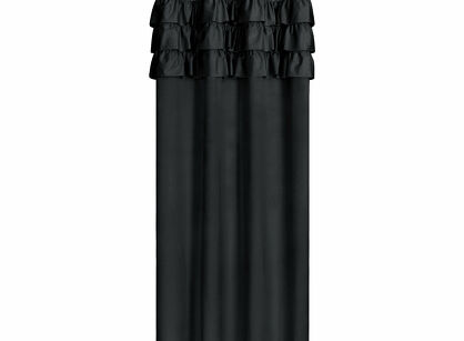Zasłona na przelotkach 140x250 SAMI welwetowa czarna jednokolorowa zdobiona w górnej części falbanami i taśmą z cyrkoniami