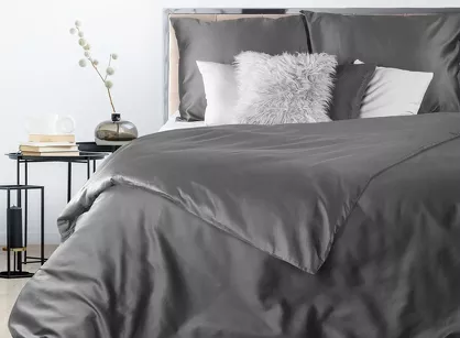 Pościel satynowa 140x200 NOVA 3 jednokolorowa gładka stalowa