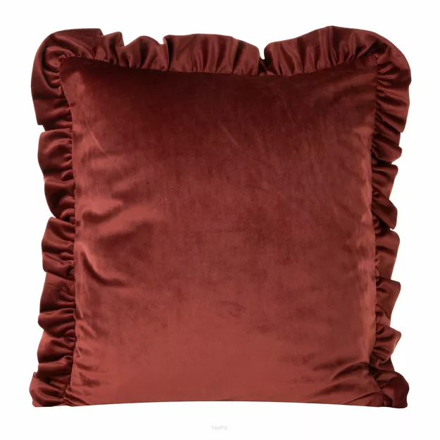 Poszewka welwetowa 45x45 jednokolorowa VELVET 25 ceglana z falbanami