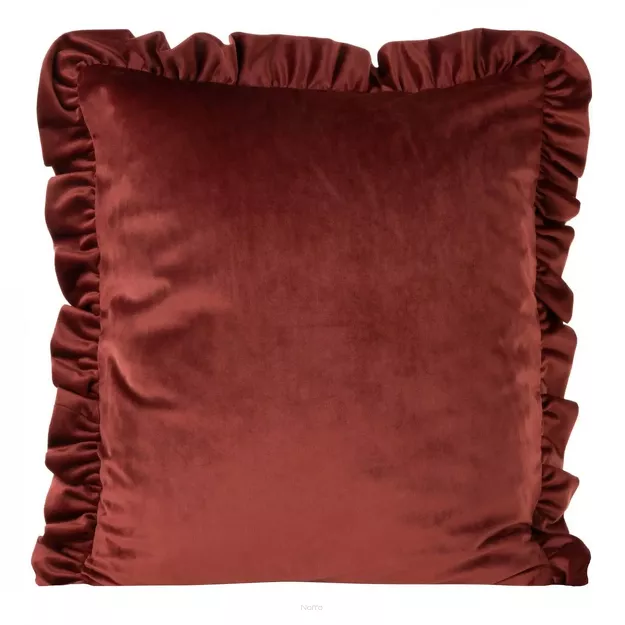 Poszewka welwetowa 45x45 jednokolorowa VELVET 25 ceglana z falbanami