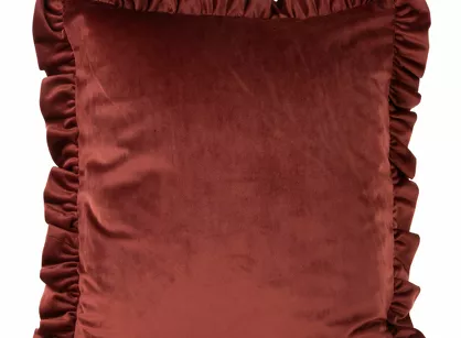Poszewka welwetowa 45x45 jednokolorowa VELVET 25 ceglana z falbanami