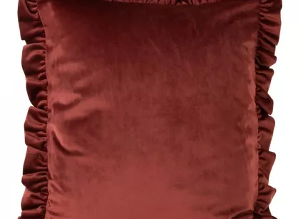 Poszewka welwetowa 45x45 jednokolorowa VELVET 25 ceglana z falbanami