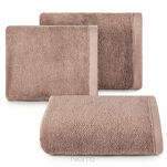 Ręcznik 70x140 VENUS Eva Minge ciemny puder zdobiony bordiurą w kolorze ręcznika z napisami projektantki 550 g/m2 - 4