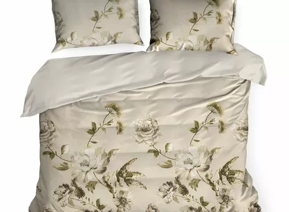 Pościel satynowa 220x200 SPRING 38 beżowa z wzorem subtelnych kwiatów z kolekcji Classic