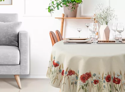 Obrus gobelinowy 140x180 1306 naturalny z nadrukiem maków owalny