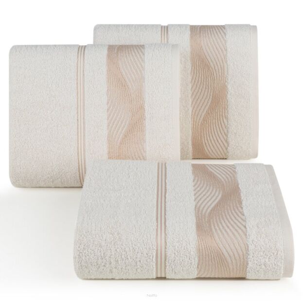 Ręcznik bawełniany 70x140 SYLWIA 2 kremowy z bordiurą żakardową w falujący wzór
