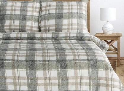 Pościel satynowa 160x200 SPRING 58 biała szara w kratkę