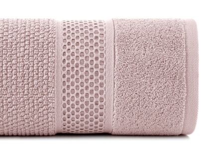 Ręcznik bawełniany 70x140 DANNY pudrowy z wytłaczaną bordiurą i błyszczącą nicią
