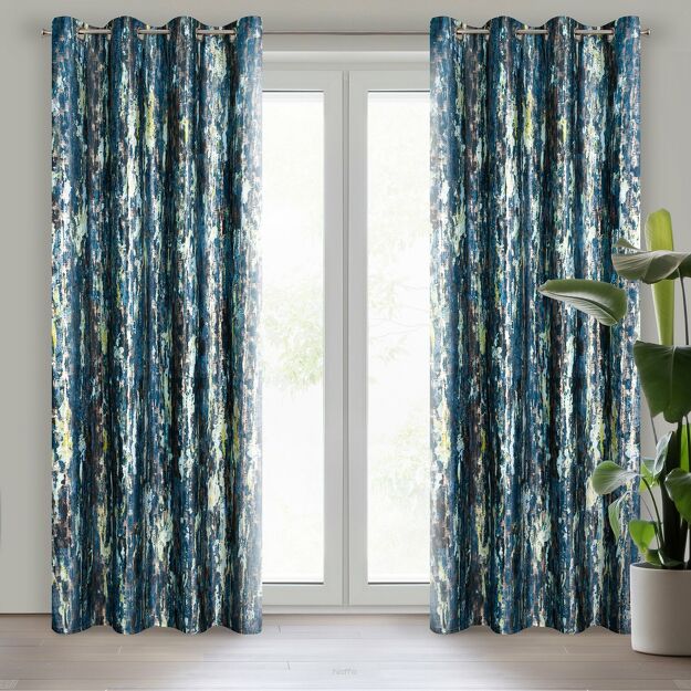 Zasłona na przelotkach 140x250 GRACE welwetowa granatowa z metalicznym nadrukiem