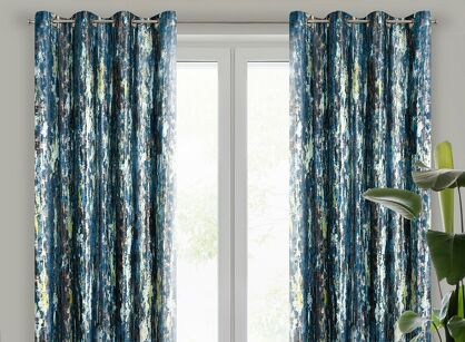 Zasłona na przelotkach 140x250 GRACE welwetowa granatowa z metalicznym nadrukiem