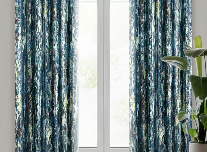 Zasłona gotowa na przelotkach 140x250 GRACE welwetowa granatowa z metalicznym nadrukiem