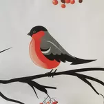 Pościel świąteczna 160x200 BERRY biała w z panelowym nadrukiem ptaszków z satyny bawełnianej - 2