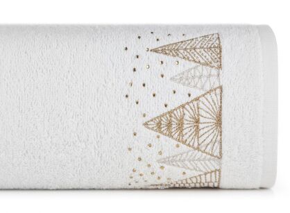 Ręcznik świąteczny 50x90 SANTA 21 biały z wyhaftowanym złoto srebrnym haftem choinek