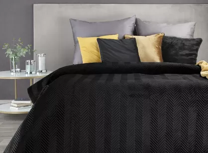 Narzuta welwetowa 200x220 SOFIA czarna pikowana w gęstą jodełkę