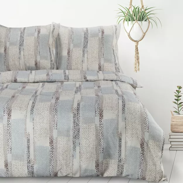 Pościel z mikrowłókna 220x200 ALLISON srebrna beżowa wzór geometryczny Design 91