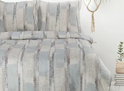 Pościel z mikrowłókna 220x200 ALLISON srebrna beżowa wzór geometryczny Design 91