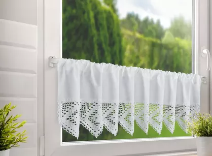 Zazdrostka gotowa w tunelu 150x30 ISAAC biała z bawełny zdobiona koronką