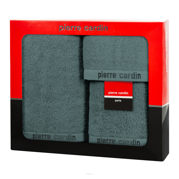 Komplet ręczników EVI Pierre Cardin ciemna mięta zdobione bordiurą w kolorze ręcznika z logo marki z kolekcji Premium