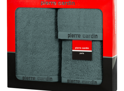 Komplet ręczników EVI Pierre Cardin ciemna mięta zdobione bordiurą w kolorze ręcznika z logo marki z kolekcji Premium