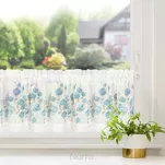 Zazdrostka gotowa w tunelu 150x30 POLA biała z etaminy z wzorem malarskich niebieskich kwiatów i bawełnianą koronką - 8