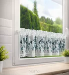 Zazdrostka gotowa w tunelu 150x30 POLA biała z etaminy z wzorem malarskich niebieskich kwiatów i bawełnianą koronką - 9