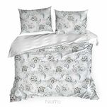 Pościel satynowa 220x200 SPRING 83 biała jasny niebieski z wzorem roślinnym z kolekcji Classic - 2