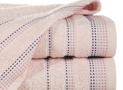 Ręcznik bawełniany 70x140 POLA różowy z kolorową bordiurą zakończoną stebnowaniem