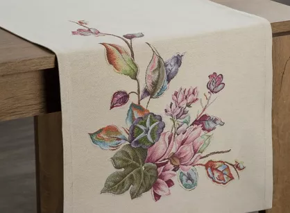 Bieżnik gobelinowy 45x140 1215 naturalny z wzorem kwiatowym