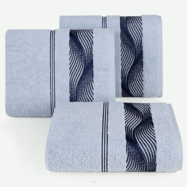 Ręcznik bawełniany 50x90 SYLWIA 2 niebieski z bordiurą żakardową w falujący wzór