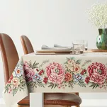 Obrus gobelinowy 140x180 GRIA naturalny różowy z nadrukiem kwiatów piwonii - 6