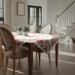 Obrus gobelinowy 140x180 GRIA naturalny różowy z nadrukiem kwiatów piwonii - 2