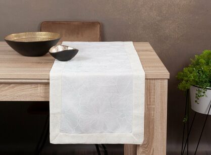 Bieżnik 40x200 LENA kremowy zdobiony kantą z nicią złotą