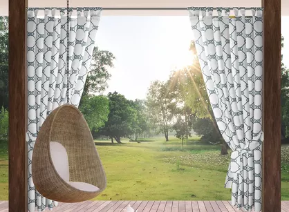 Zasłona na taras 155x220 GARDEN 16 biała na szelkach zapinanymi na rzepy wodoodporna styl morski