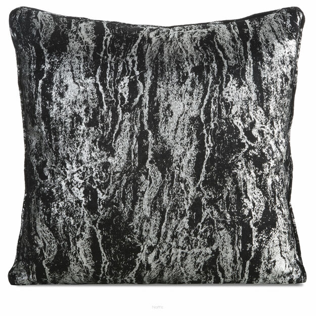 Poszewka 45x45 ELISE zaciemniająca typu dimout czarna z marmurkowym srebrnym nadrukiem