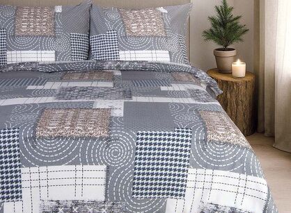 Pościel flanelowa 180x200 31511/2 szara patchworkowy wzór