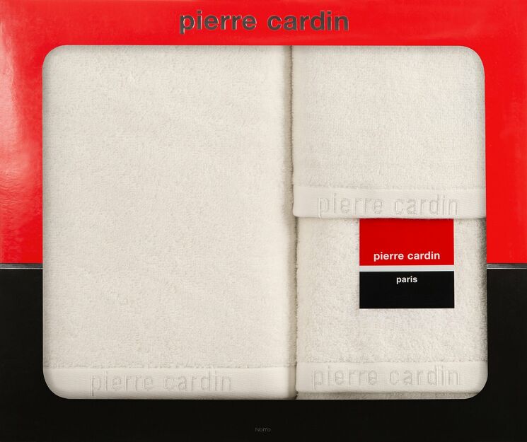 Komplet Ręczników EVI Pierre Cardin kremowe zdobione bordiurą w kolorze ręcznika z logo marki z kolekcji Premium 430 g/m2