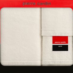 Komplet Ręczników EVI Pierre Cardin kremowe zdobione bordiurą w kolorze ręcznika z logo marki z kolekcji Premium 430 g/m2